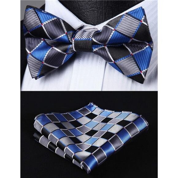 HISDERN Bow Tie and Suspenders for Men Suspender and Bowtie Handkerchief Set - Picture 3 of 14